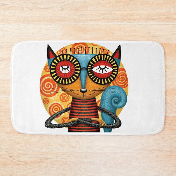 Item preview, T-Shirt - Sticker - Whimsical Folk Art Cat Portrait | Colorful Mid-Century Modern Feline Wall Art designed and sold by ForeverPrintsOK.