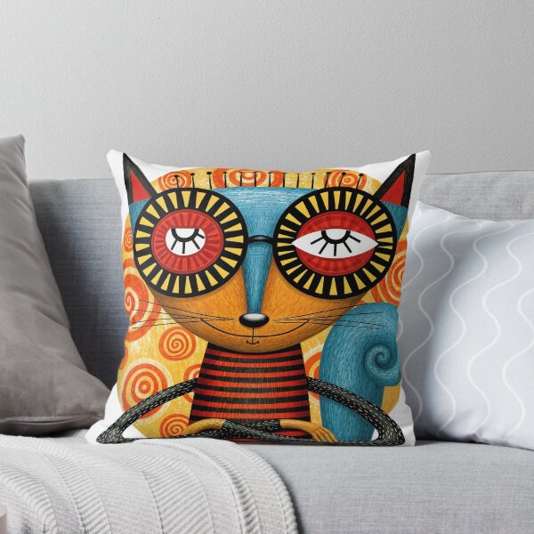Item preview, Whimsical Folk Art Cat Portrait designed and sold by ForeverPrintsOK.