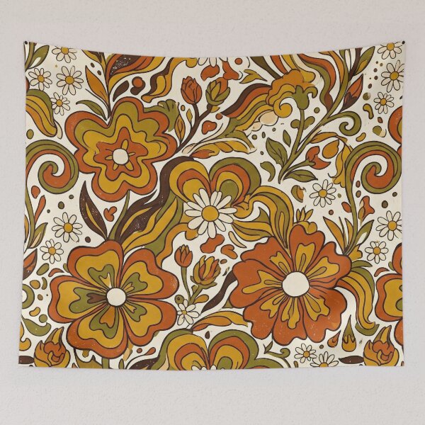 Item preview, Retro 70s Floral Seamless Pattern, Groovy Flower Digital Paper, Boho Vintage,  Orange Mustard Floral Design designed and sold by ArtDesignTp.