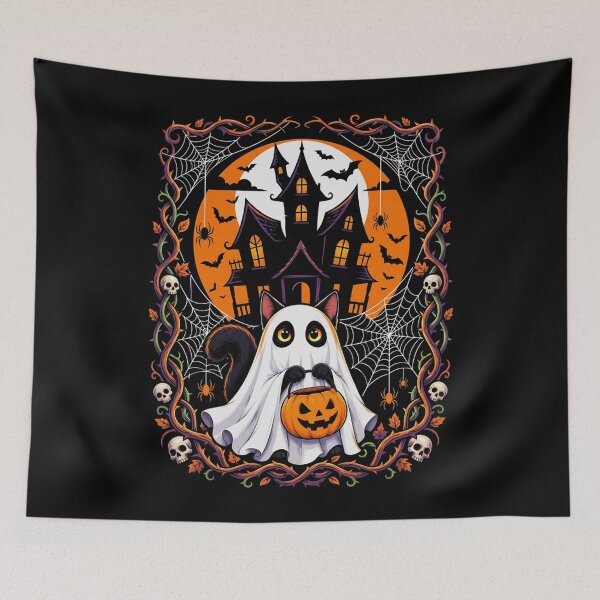 Item preview, Funny Halloween Cat Cute Ghost Costume Spooky Season Pumpkin designed and sold by JaredDeShop.