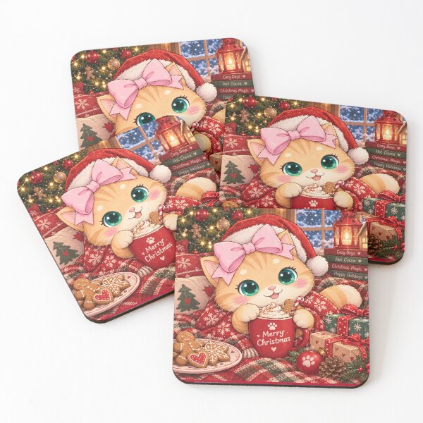 Item preview, Merry Christmas Cozy Cat With Hot Cocoa designed and sold by Luna's World - Moody Vibes Studio.