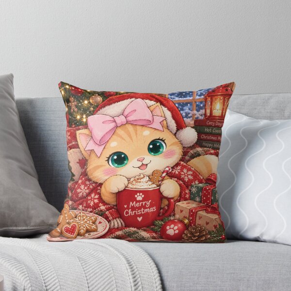 Item preview, Merry Christmas Cozy Cat With Hot Cocoa designed and sold by Luna's World - Moody Vibes Studio.