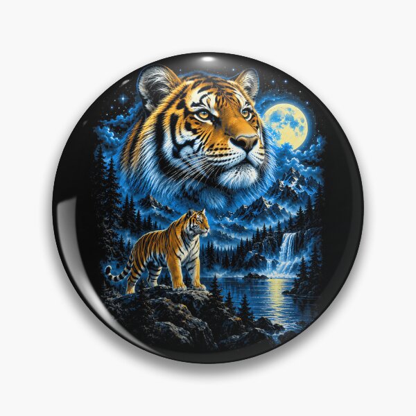 Item preview, Tiger Moonlit Mountain Wilderness Fantasy Art designed and sold by Tomtomatos.
