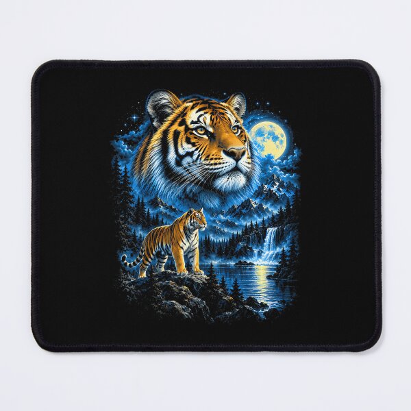 Item preview, Tiger Moonlit Mountain Wilderness Fantasy Art designed and sold by Tomtomatos.