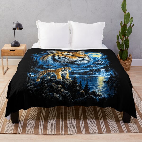 Item preview, Tiger Moonlit Mountain Wilderness Fantasy Art designed and sold by Tomtomatos.