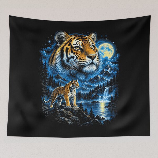 Item preview, Tiger Moonlit Mountain Wilderness Fantasy Art designed and sold by Tomtomatos.