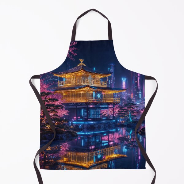 Item preview, Cyberpunk Golden Pavilion - Neon Kinkakuji & Glowing Sakura designed and sold by vekotpu.
