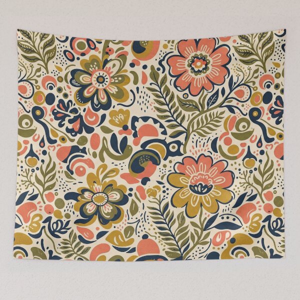 Item preview, Retro Folk Floral Boho Botanical Vintage Colorful Floral Pattern designed and sold by ArtDesignTp.