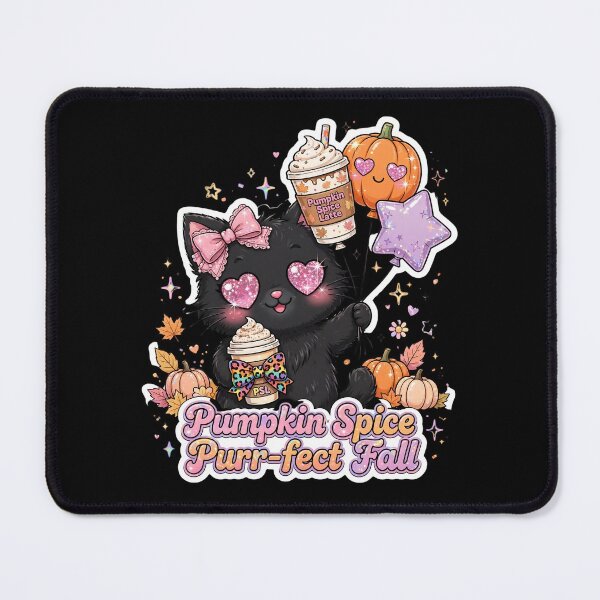 Item preview, Pumpkin Spice Purr-fect Fall Black Cat Coquette PSL Balloons Kawaii designed and sold by HealingEraInk.