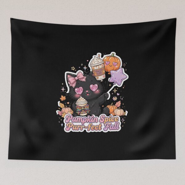 Item preview, Pumpkin Spice Purr-fect Fall Black Cat Coquette PSL Balloons Kawaii designed and sold by HealingEraInk.