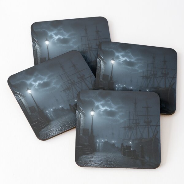 Item preview, Gothic Cobblestone Pier Misty Midnight Rain designed and sold by LazyDayzCo.