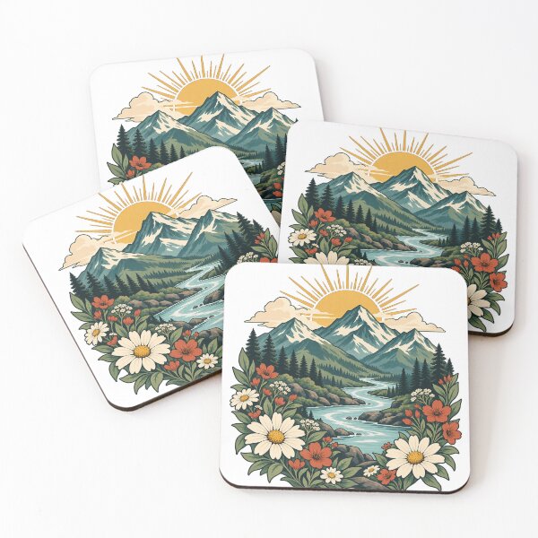 Item preview, Wildflower Mountain Sunrise – Alpine River Landscape Art designed and sold by Pixel & Ponder.