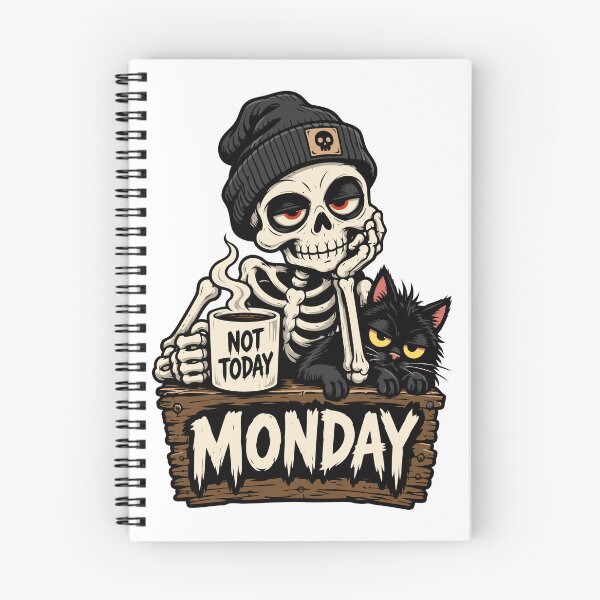 Item preview, Monday Not Today Skeleton Coffee Cat Dark Humor designed and sold by Weasel Graphix.