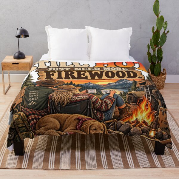 Item preview, Still Hot Just Need More Firewood – Funny Retro Camping Couple designed and sold by JanRizz.