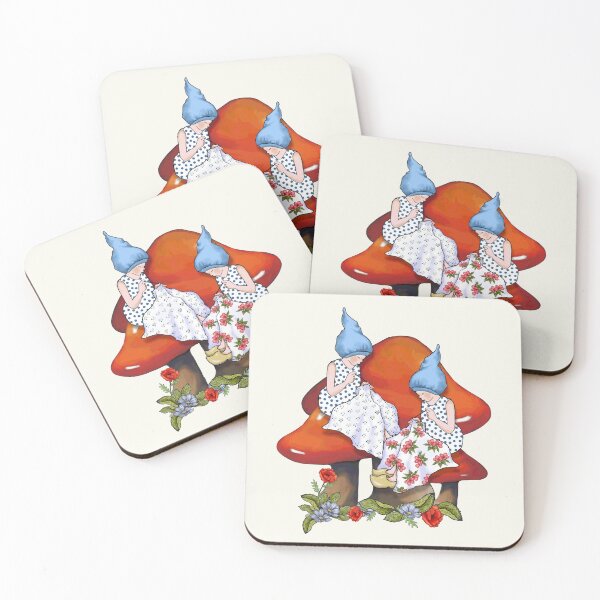 Item preview, Gnomes on Toadstools Sewing, Flowers, Fantasy Art Illustration designed and sold by JoyfulWhimsy.