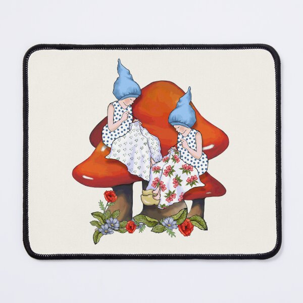 Item preview, Gnomes on Toadstools Sewing, Flowers, Fantasy Art Illustration designed and sold by JoyfulWhimsy.