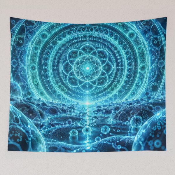 Item preview, Glowing Blue Sub-Cellular Sacred Geometry Mandala Horizon designed and sold by monkeybusiness.pt.