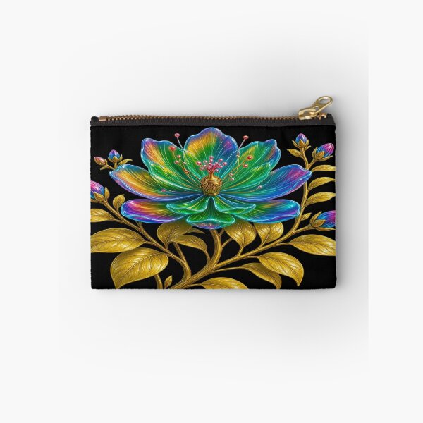Item preview, Holographic Neon Flower with Golden Leaves - Cyberpunk Baroque Art designed and sold by Breezes-of-Ida.