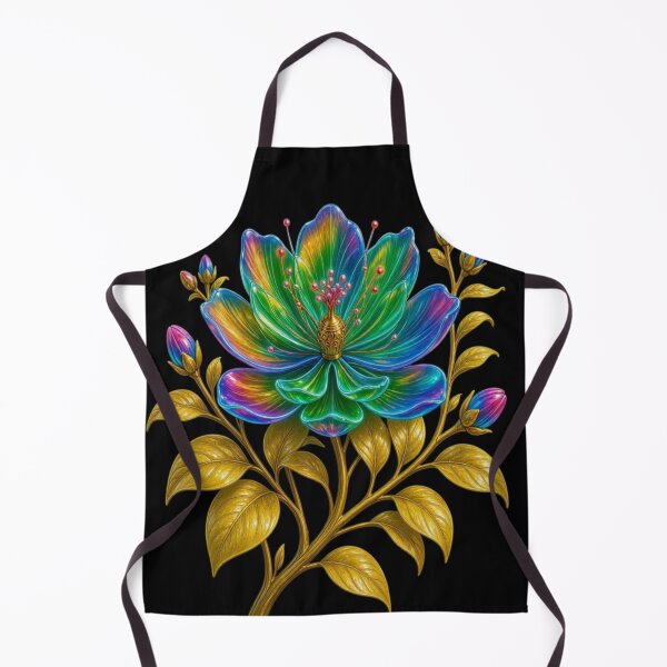 Item preview, Holographic Neon Flower with Golden Leaves - Cyberpunk Baroque Art designed and sold by Breezes-of-Ida.