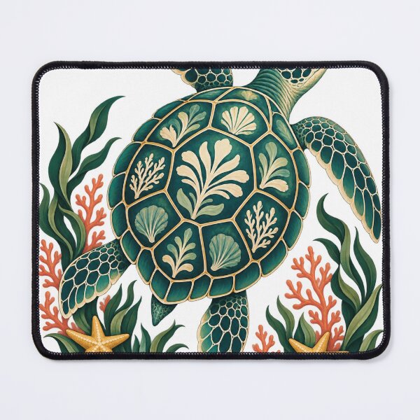 Item preview, Botanical Sea Turtle with Coral and Starfish – Coastal Ocean Art designed and sold by Pixel & Ponder.