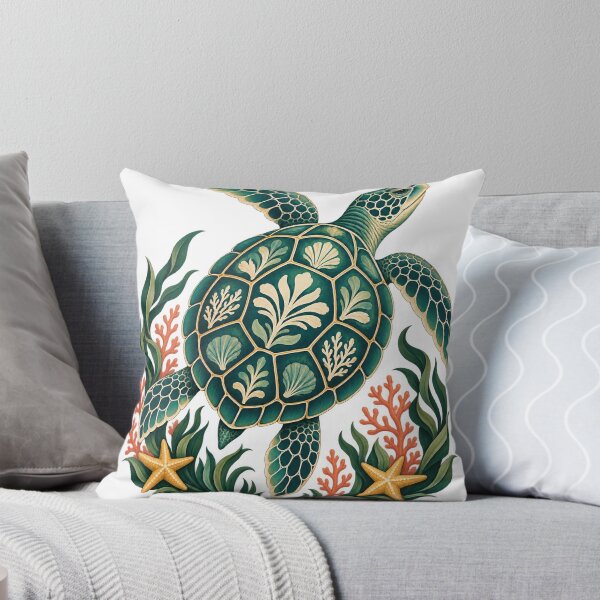 Item preview, Botanical Sea Turtle with Coral and Starfish – Coastal Ocean Art designed and sold by Pixel & Ponder.