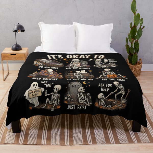 Item preview, It's Okay To Mental Health Skeleton Self Care Cute Halloween Design designed and sold by lionSutuShop.