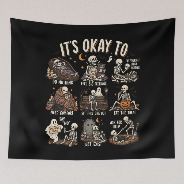 Item preview, It's Okay To Mental Health Skeleton Self Care Cute Halloween Design designed and sold by lionSutuShop.