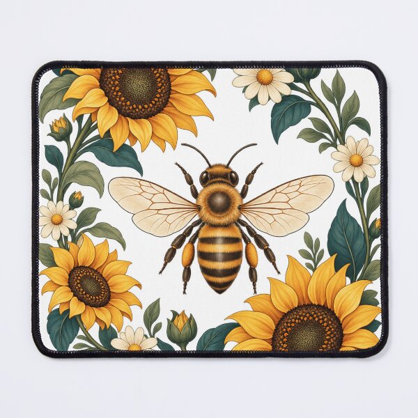 Item preview, Honeybee with Sunflowers and Daisies – Botanical Garden Art designed and sold by Pixel & Ponder.