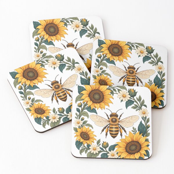 Item preview, Honeybee with Sunflowers and Daisies – Botanical Garden Art designed and sold by Pixel & Ponder.