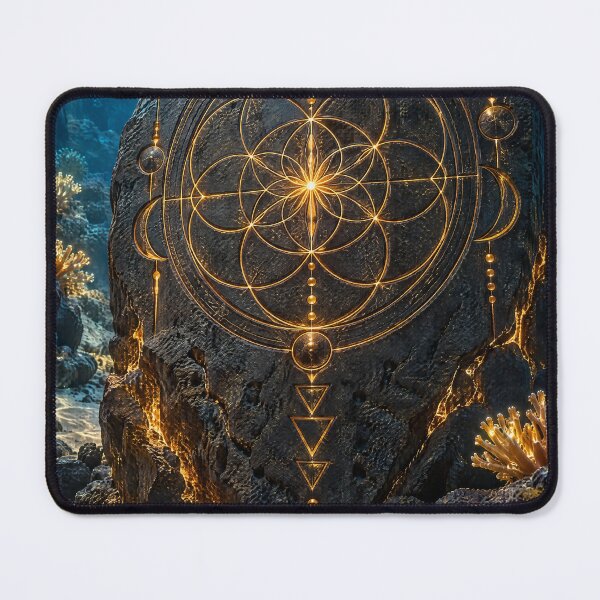 Item preview, Glowing Gold Sacred Geometry Coral Reef Stone Monolith designed and sold by monkeybusiness.pt.