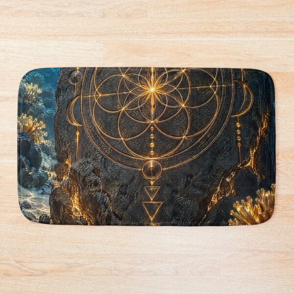 Item preview, Glowing Gold Sacred Geometry Coral Reef Stone Monolith designed and sold by monkeybusiness.pt.