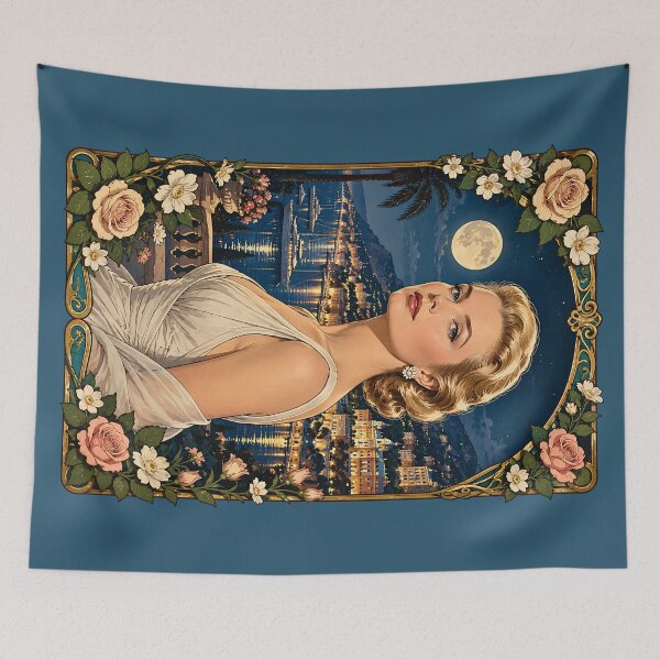 Item preview, Grace Kelly Monaco Art Nouveau Moonlight Floral Portrait designed and sold by BorgSpareParts.