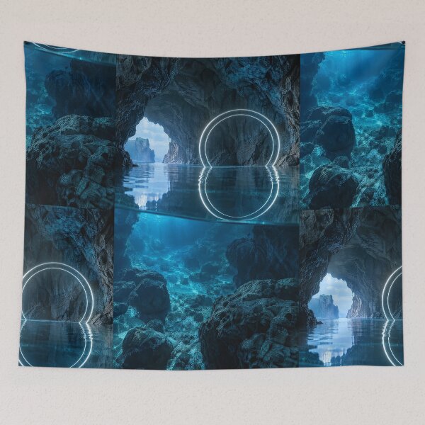 Item preview, Glowing Neon Circle Portal Sea Cave Water Reflection designed and sold by monkeybusiness.pt.