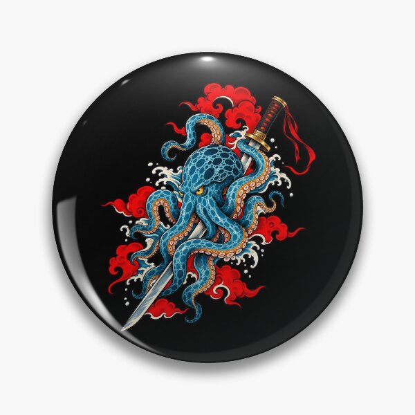 Item preview, Traditional Japanese Tattoo Blue Octopus and Katana designed and sold by Vermanartist.