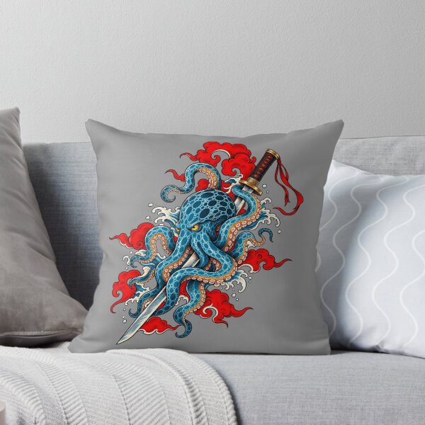 Item preview, Traditional Japanese Tattoo Blue Octopus and Katana designed and sold by Vermanartist.