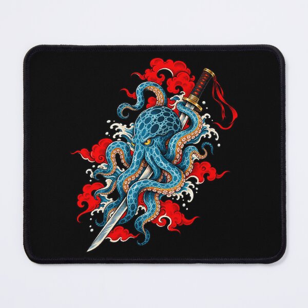 Item preview, Traditional Japanese Tattoo Blue Octopus and Katana designed and sold by Vermanartist.