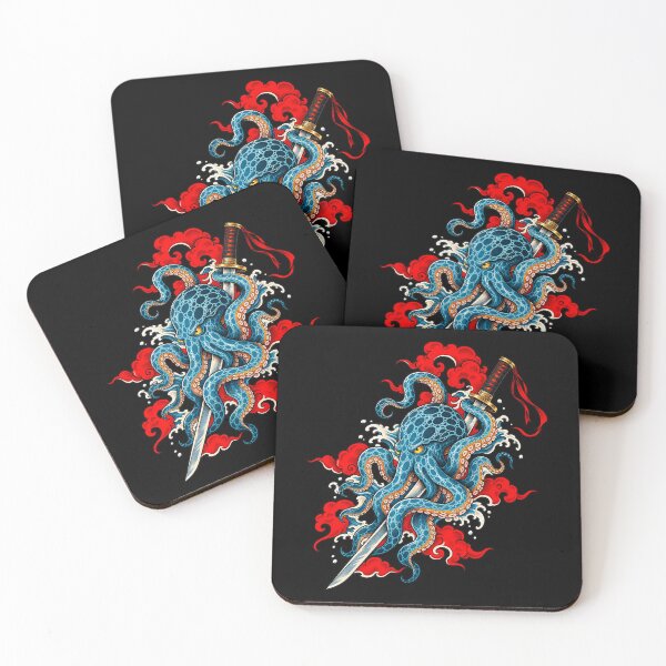 Item preview, Traditional Japanese Tattoo Blue Octopus and Katana designed and sold by Vermanartist.