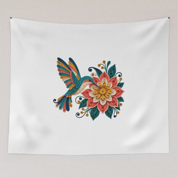 Item preview, Quilled Hummingbird Floral Mandala designed and sold by UrbanCanvvas.