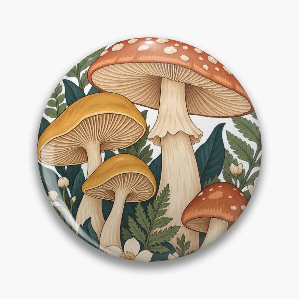 Artikelvorschau, Waldpilze mit Farnen und Blumen – Botanische Kunst im Cottagecore-Stil entworfen und verkauft von Pixel & Ponder.