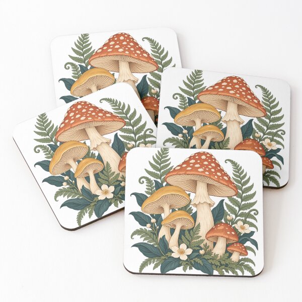 Item preview, Woodland Mushrooms with Ferns and Flowers – Cottagecore Botanical Art designed and sold by Pixel & Ponder.