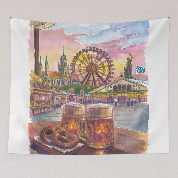 Artikelvorschau, Kunstdruck mit Riesenrad im Biergarten München Wiesn, Bayern-Reisegeschenk entworfen und verkauft von artshop77.