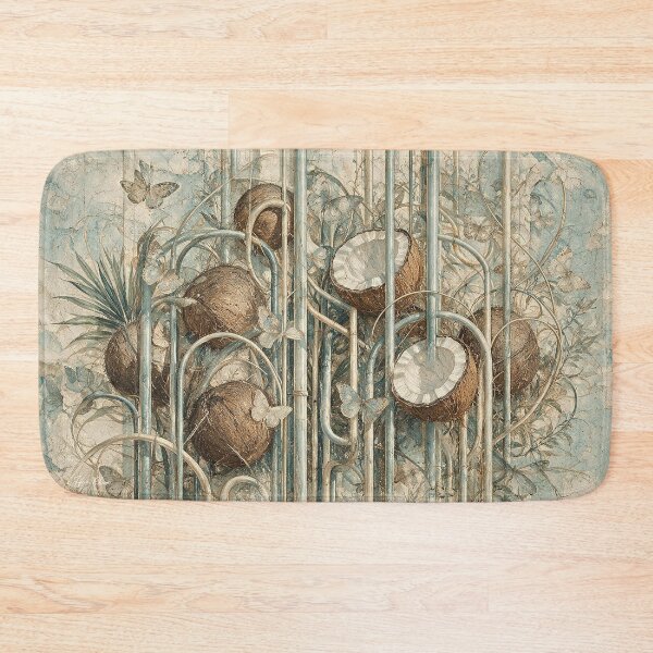 Item preview, Vintage Coconut Botanical Pastel Surreal Tropical Butterfly Art designed and sold by Hen-C-Art.