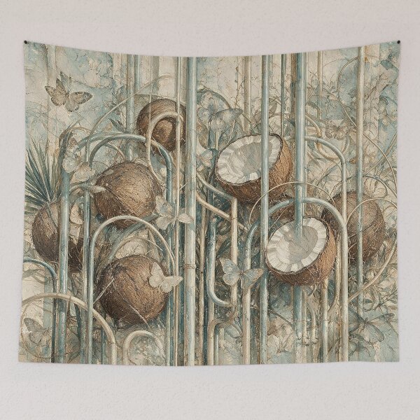 Item preview, Vintage Coconut Botanical Pastel Surreal Tropical Butterfly Art designed and sold by Hen-C-Art.