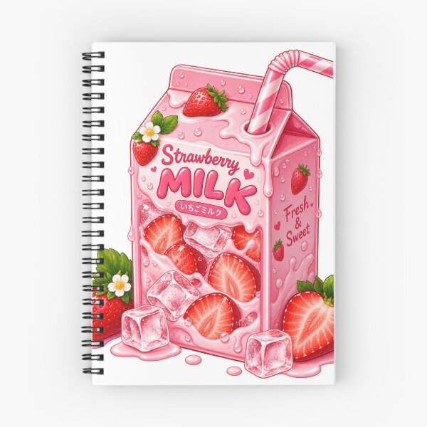 Item preview, Cute Strawberry Milk Carton with Fresh Strawberries – Pink Berry Drink designed and sold by Kiralemon.