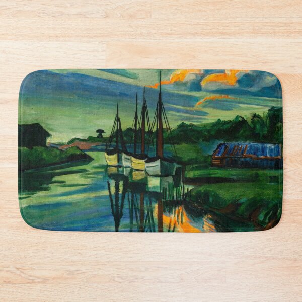Item preview, Clouds in the evening, ships sheltered from the storm in harbor nautical painting print by Hermann Max Pechstein designed and sold by Jéanpaul  Ferro.