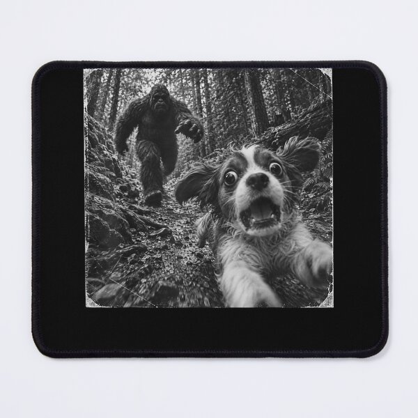 Item preview, Bigfoot and Cavalier Funny Dog Selfie Sasquatch Chase Forest designed and sold by leevekaArt.