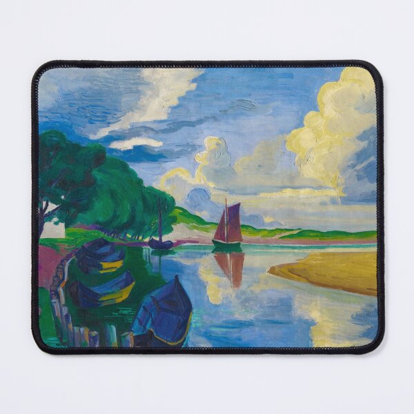 Item preview, The golden hour, sailboat on inlet salt pond nautical seascape painting by Hermann Max Pechstein designed and sold by Jéanpaul Ferro.