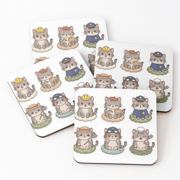 Item preview, Kawaii Cat Occupations Stickers – Set of 6 Cute Professional Tabby Vector Designs designed and sold by PrintforDesign.