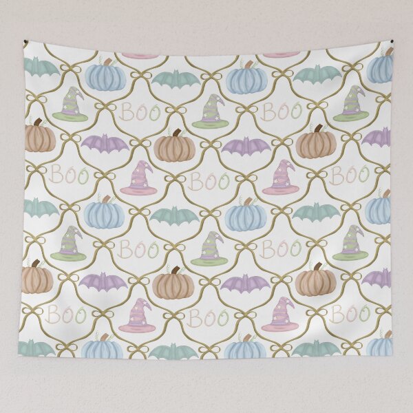 Item preview, Pastel Halloween Collection with Gold Ribbon- Pumpkins, Witches Hats and Bats designed and sold by Purposely Designed.