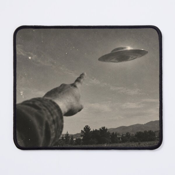 Item preview, Vintage UFO Sighting – Retro Alien Spaceship Black & White Photograph designed and sold by ZYVARENNE.